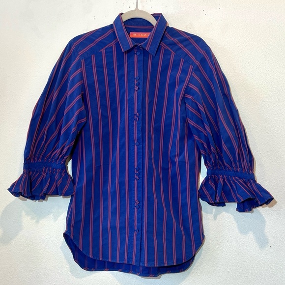 britt sisseck Tops - BRITT SISSECK Brie - Orange Surprise In Blue abutting Down Shirt Size 38/S